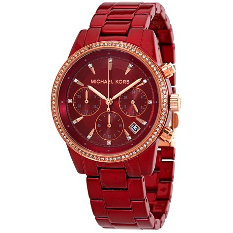 michael kors red leather watch|michael kors women's red.